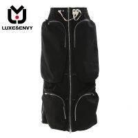 【CC】♦  LUXE ENVY Skirt Elastic Waist Spliced 3d Zippers Big Pockets Side Split Skirts 2023 New