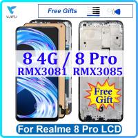 6.4 "จอแอลซีดีสำหรับ OPPO Realme 8 Pro จอแสดงผล RMX3081สำหรับ Realme 8 8G 4G หน้าจอสัมผัส RMX3085ที่มีกรอบ Digitizer ประกอบ