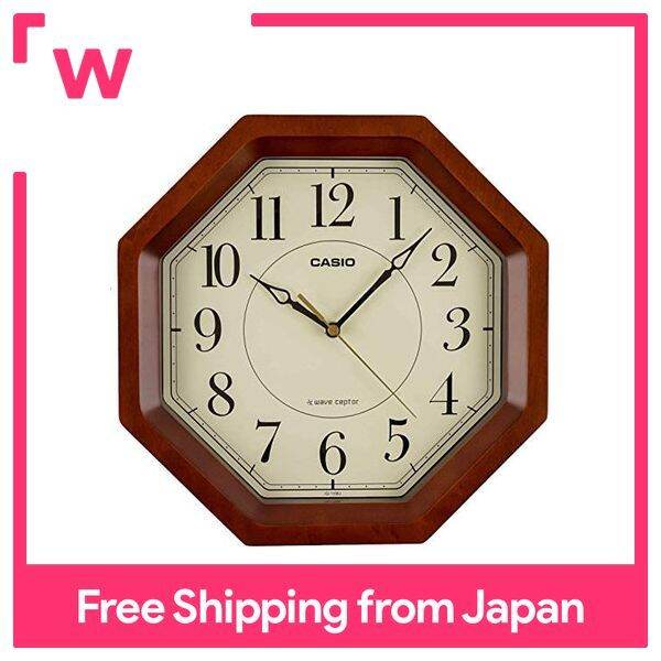 CASIO wall clock radio brown brown diameter 29.5cm analog octagonal