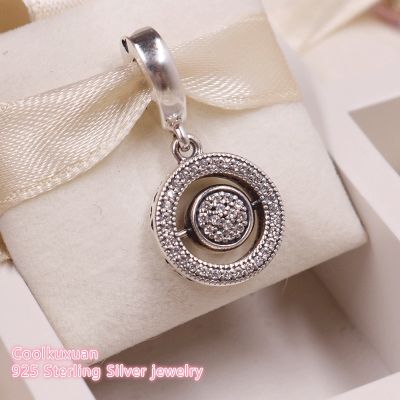 Autumn 925 Sterling Silver Spinning brand logo Signature Dangle Charm Clear CZ Beads Fit Original Pandora Charms Bracelet