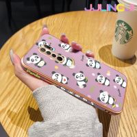 Jlingji เคสสำหรับ Xiaomi Redmi 9 Prime Xiaomi MI POCO เคส M2ลายหมีแพนด้าซุกซนกรอบสี่เหลี่ยมใหม่เคสชุบพื้นผิวเป็นเคสมือถือซิลิกาเจลกันกระแทกรวมทุกอย่างฝาครอบป้องกันเลนส์กล้องถ่ายรูป