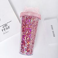 Drinking cup cute creative cat ear shape glitter star plastic straw water bottle creative personality photo student girl gift