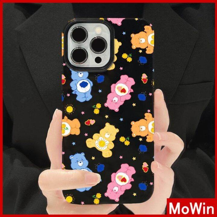 ganzha3965-mowin-เข้ากันได้สำหรับ-เคสไอโฟน-เคสไอโฟน11-เคส-iphone-11-สำหรับ-iphone-14-pro-max-เคส-iphone-สีดำเงา-tpu-เคสอ่อนกันกระแทกป้องกันกล้องน่ารักการ์ตูนหมีเข้ากันได้กับ-iphone-13-pro-max-12-pro-m