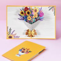 Pop Up Flower Card Paper Flower Bouquet 3D Pop Up Greeting Cards Mother Day Gift Paper Artifical Flower Cards Invitations