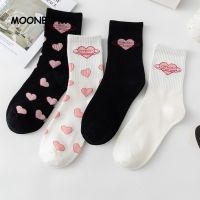 Pink Love Heart Women Socks Middle Tube New Fashion Princess Style Jk Girls Cotton Sock Black and White Japanese Harajuku Socks