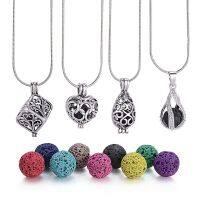 1Pc 8mm Stone Diffuser Hollow Locket Necklaces Bangles Necklace