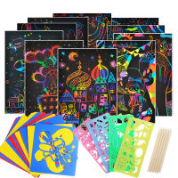 20pcs/set Magic Color Rainbow Scratch Art Paper Card Set with Graffiti Stencil for Drawing Stick DIY Art Painting Toy Kids Gift Drawing Painting Toys