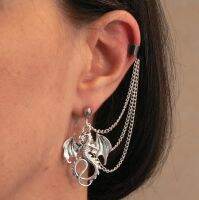 Dragon Ear-chains Ear Cuff Fantasy Cosplay Silver-plated Chains and Hypo-allergenic Stud Earring