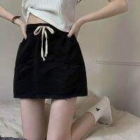 ROK High Waist ของผู้หญิง Zhangdunguo กับสีทึบกระโปรงทรงเอกระเป๋าขนาดใหญ่ตรง