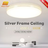 ZZOOI Round Led Ceiling Lamp Silver Frame Natural White Lustre Lighting 48W 36W 24W Ceiling Lights for Bedroom Living Room Decoration