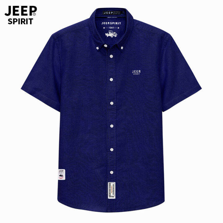 jeep-spirit-เสื้อเชิ้ตเสื้อบางแขนสั้นผู้ชาย-เสื้อเชิ้ตแขนสามส่วนผ้าคอตตอนทรงหลวมสีพื้นสำหรับฤดูร้อนของเสื้อเชิ้ตผู้ชาย9449