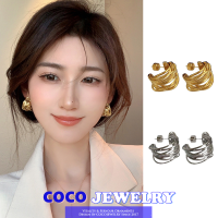 COCOJEWELRY 18K โกลด์ระดับไฮเอนด์หรูหราต่างหูโลหะรูปตัวซีสำหรับผู้หญิงต่างหูห่วงแบบไม่ก่อให้เกิดอาการแพ้