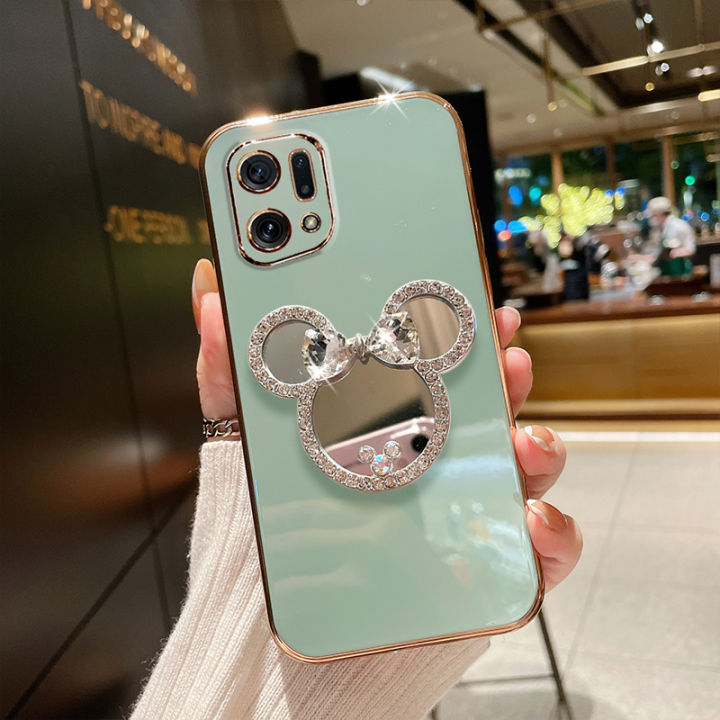 ใหม่ปลอก-oppo-reno7-z-reno7-pro-find-x5-pro-5g-4g-case-ลูกอมชุบโทรศัพท์กรณีน่ารักการ์ตูน-rhinestone-แต่งหน้ากระจกที่วางโทรศัพท์ปกอ่อน2022