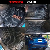 พรมปูพื้นรถยนต์6D TOYOTA CHR สีดำด้ายฟ้า รวมแผ่นท้าย ปิดหลังเบาะ เข้ารูป เต็มคัน 6ชิ้น