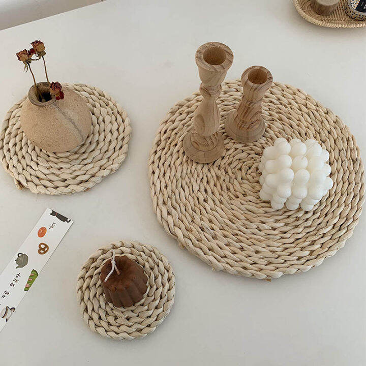 Ins Coaster Pot Pad Coffee Pad Japanese Corn Husk Woven Placemat Thick Heat Insulation Pad