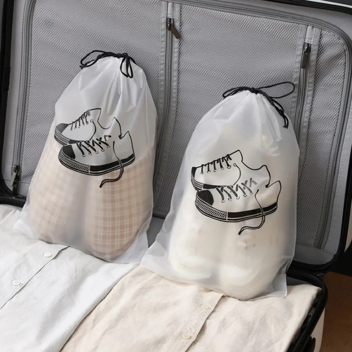 ถุง-pouch-serut-ใส่ของเวลาเดินทางแบบพกพากระเป๋าเก็บของรองเท้าแบบใสกันน้ำกันฝุ่นที่เก็บรองเท้าในบ้าน5ชิ้น