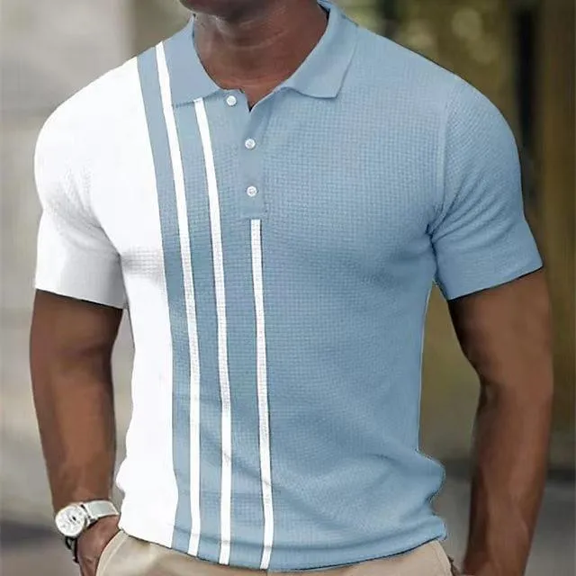 Men Fashion Casual Stripe 3D Print Polo Shirt , Men Oversize Sport Short  Sleeve Lapel Polo Shirt Tops , S-5XL .