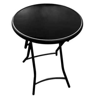 Glass top folding table indoor and outdoor,size 56 x 63 x 110 cm.- Black