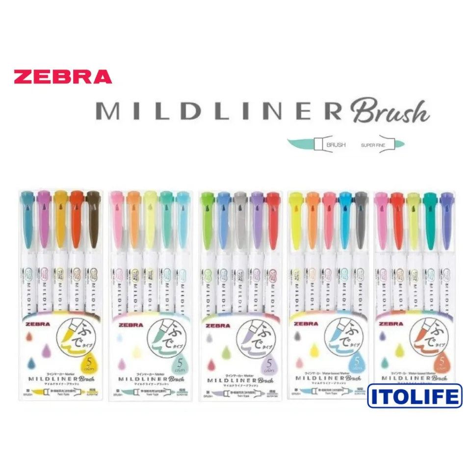 Zebra Highlighter Mildliner Brush, 5 Friendly Color Set (WFT8-N-5C)