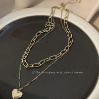 Heart Shape Necklace Double Layer Gold Elegant Chain Pendant Jewelry Accessories