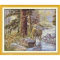 Stag Cross Stitch DIY Animal Pattern Aida 11CT 14CT Counted Hand Printed Cloth Embroidery Kits Needlework Craft Set Home Decor