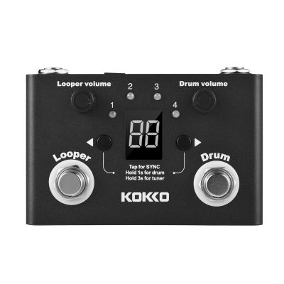 KOKKO เอฟเฟกต์กลองอเนกประสงค์ &amp; Looper เครื่องปรับเสียงคันเหยียบ BT เทอร์เนอร์บันทึกวลีเสียงเครื่องดนตรีแบบพกพาเครื่องจูนเสียงแบบดิจิตอลแป้นเหยียบขนาดกะทัดรัด