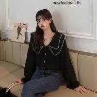 Frederic NEW เสื้อแขนยาว เสื้อผู้หญิง เสื้อโอเวอร์ไซส์ เสื้อผ้าสาวอวบ Fat girl plus size chubby girl slimming wear doll collar long sleeve shirt top belly-covering shirtเดรสเกาหลี