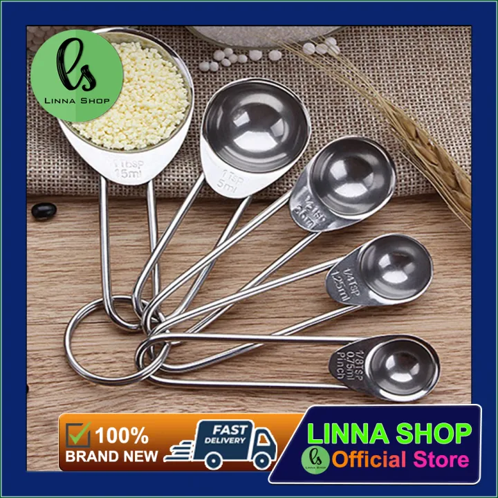 Linna Shop Baking Tools Stainless Steel Measuring Spoon 5-piece Round Shape  Stong and Durable | Lazada PH