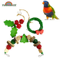 Twister.CK 3 Piece Bird Christmas Chew Toys Natural Wood Rattan Molar Treats Toy Cage Accessories For Teeth Grinding Care