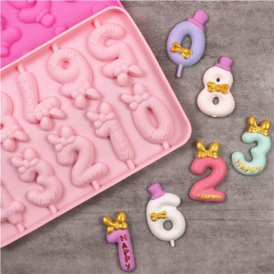 0-9 Digital Birthday Bow Top Hat Lollipop Silicone Mold DIY Chocolate Birthday Candle Silicone Mold Cake Fondant Mold Cake Tools