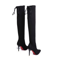 Black Sexy Red Bottom Women Long Boots Warm Flock Super High Heel Over the knee Boots stiletto bota feminina 2019 size 34 39