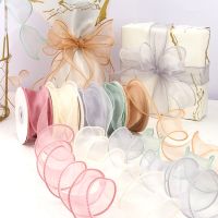 10M Sheer Wired Organza Ribbons with Golden Edge Chiffon Ribbon Wrapping Gift Box Wedding Bridal Bouquet Christmas Decoration