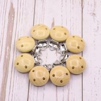 5pcs/Pack Round Metal Wooden Baby Pacifier Clips Solid Color Holders Cute Lnfant Round Soother Clasps Holders Accessories Clips Pins Tacks