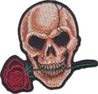 iron on patch Embroidery Anarchy Skull with rose 7.5x8 cm กะโหลก ตัวรีด เย็บติดผ้าประเทศไทย โลโก้ปัก มีกาวสำหรับรีด ตกแต่งเสื้อผ้า