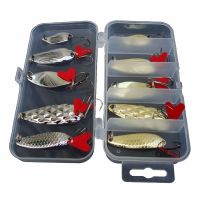 【hot】❈﹍❇ 10Pcs Fishing Metal Set Gold Baits Spinner Lures with Treble Hooks Tackle