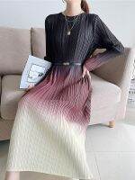 2023 Hot Miyake gradient pleated dress womens spring and summer design high-end texture large size slim bottoming long skirt