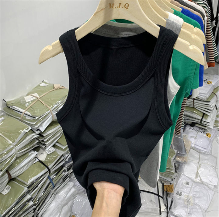 zh-shop-v99-เสื้อกั๊กสำหรับผู้หญิงสีพื้น-เสื้อผ้าแฟชั่นผู้หญิง-แขนกุดเสื้อกล้าม