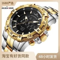 GOLDENHOUR new mens watch multi-functional chronograph sports steel belt quartz watch waterproof watch 【QYUE】