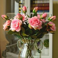 【cw】 Wedding decoratio high quality artificial flowers Vivid real touch roses Artificial SilkBride Home2 heads/bouquet