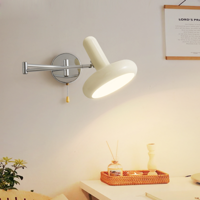 Bauhaus White Swing Arm Adjustable Wall Lamp Bedroom Bedside Living Room LED Lights Retractable Hardwired Study Reading Sconce