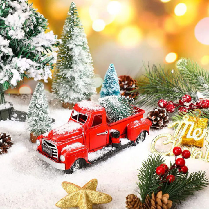 Đồ trang trí Giáng sinh 2024 màu đỏ kim loại mô hình xe bán tải ...