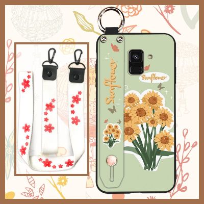 Waterproof ring Phone Case For Samsung Galaxy A8 Plus 2018/A8+ 2018/SM-A730F Silicone Wristband Soft painting flowers