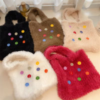 Handmade Tote Bag Button Detail Handbag Candy Color Handbag Womens Purse Casual Handbag High-capacity Tote Bag