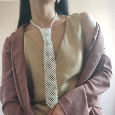 Vintage Women Pearl Bow Tie Handmade Beaded Bib Jewelry Clothes Shirt hollow-out False Collar Pearl Tie Jewelry