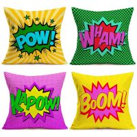 Hero Quote Throw Pillow Case Linen Cushion Cover Comic Book Exclamation Decorative Pillowcase for Bed Sofa Square 18x18 Inch