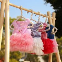 Dog Tutu Dresses Dog Bow Knot Dress Puppy Princess Dresses Striped Mesh Pet Skirt for Cat Doggies Thanksgiving Christmas Clothes Dresses