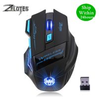 ZELOTES F14 2400 DPI 7ปุ่มไฟเมาส์คอมพิวเตอร์ออปติคัลไร้สาย2.4กรัมสำหรับเมาส์สำหรับเล่นเกมส์แล็ปท็อป