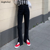 Jeans Women Side-slit Design Streetwear Wide Leg High Waist Trousers Simple New Loose Chic Korean Fashion Vintage All-match Ins