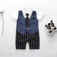 Spring Gentleman Boys Cotton Short Sleeve Baby Romper