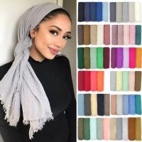 【YF】 Muslim Hijab for Women Crinkle Scarf Soft Cotton Solid Color Bandana Eid Turban Wholesale